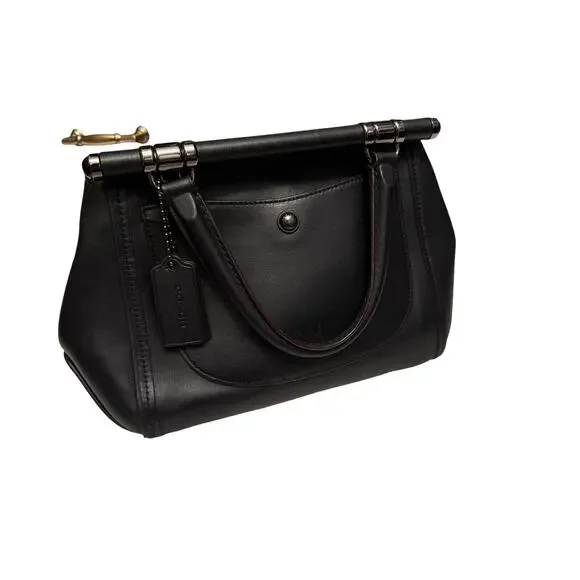 Coach Tea Rose Top Handle Bag Black and Oxblood Leather - Picture 11 of 14